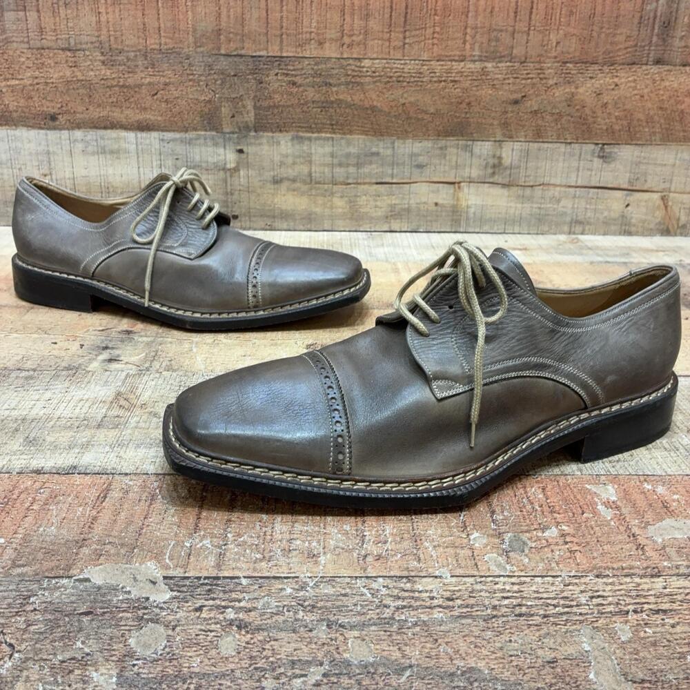 Belvedere Shoes Mens Size 13 Brown Leather Cap Toe Derby Dress Handmade Italy